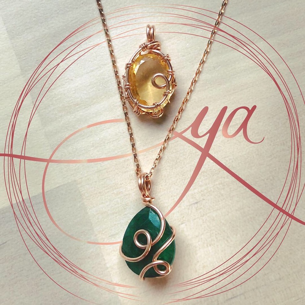 Rose gold pendant - Emerald Citrine gemstones